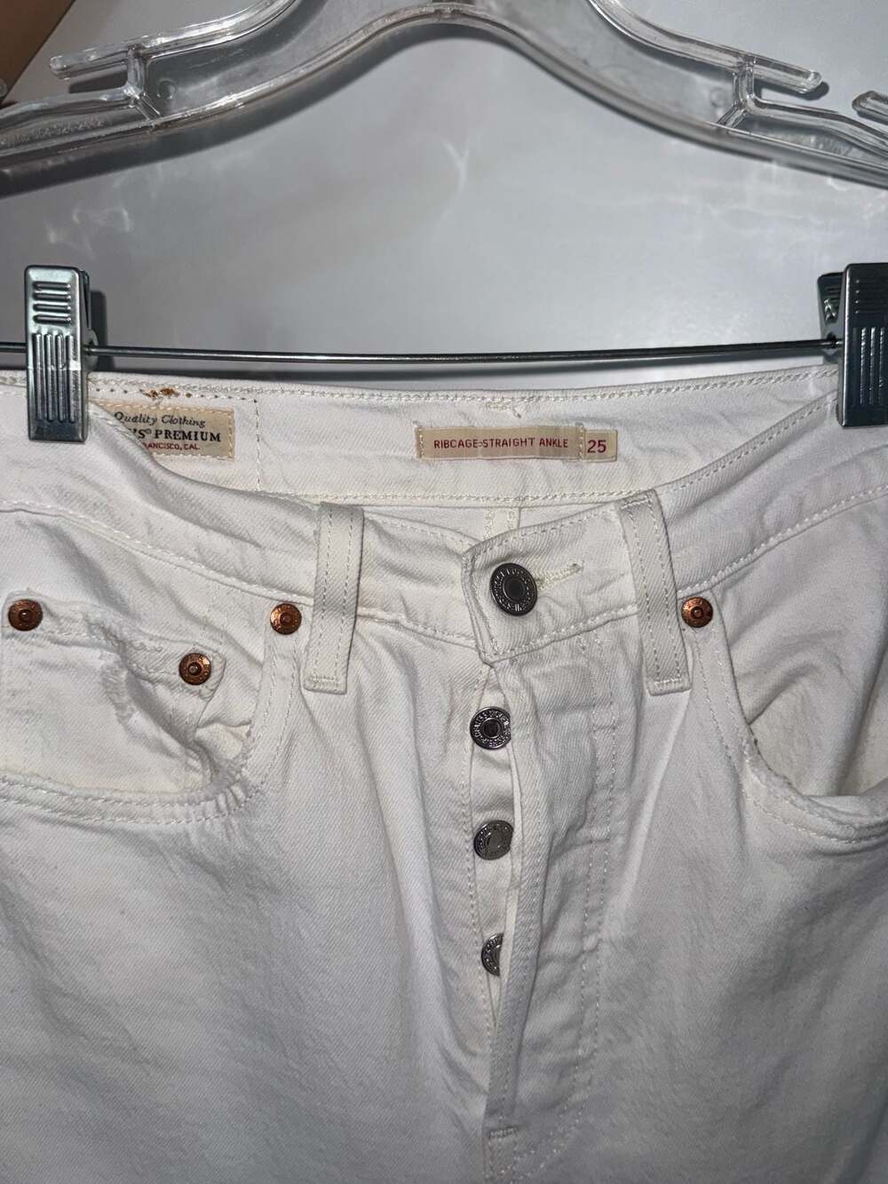 Levi's Premium Ribcage Straight Ankle White Jeans Size 25 - Picture 4 of 11